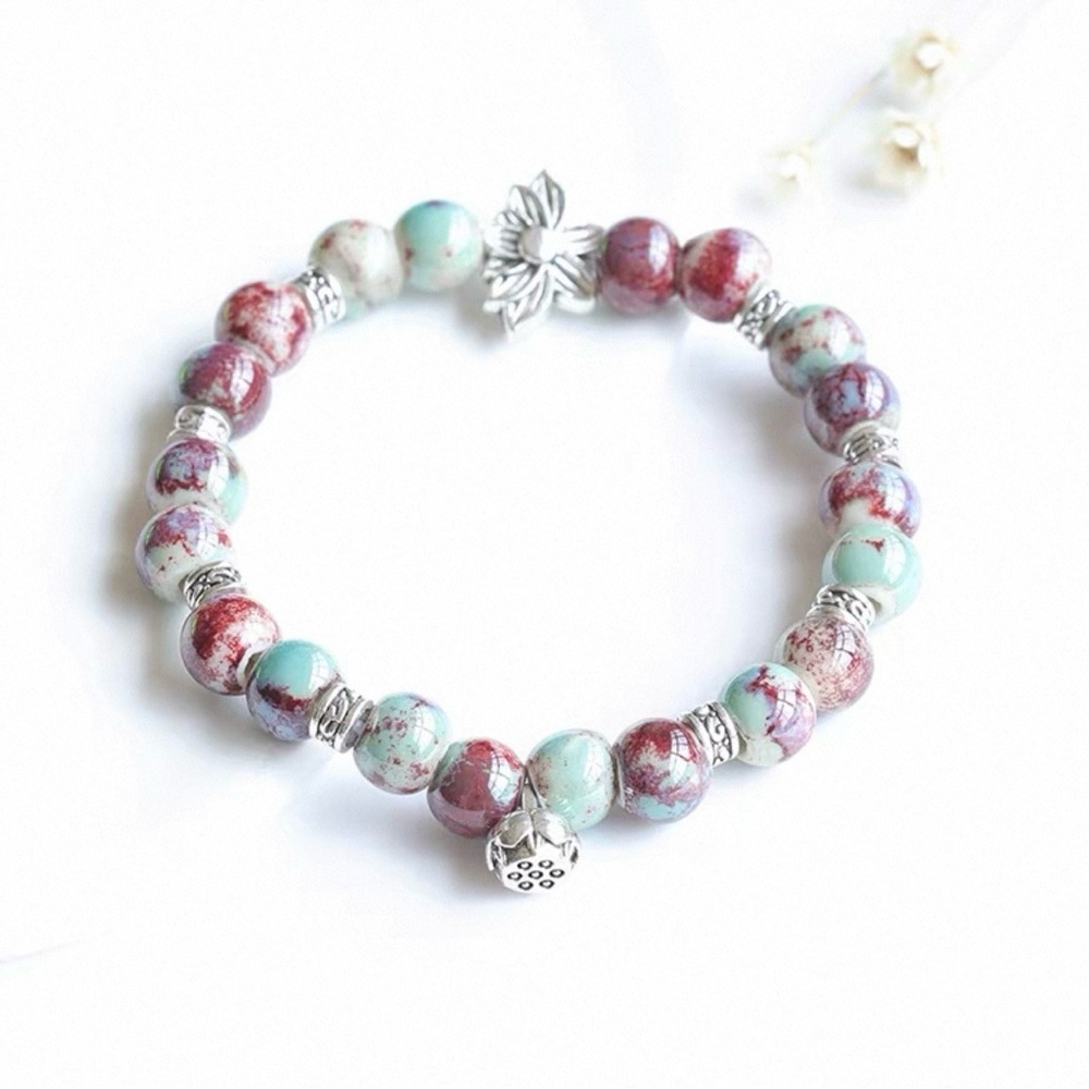 Handmade Turquoise & Berry Beaded Stretch Bracelet